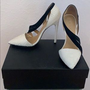 L.A.M.B snakeskin stiletto off white and black
